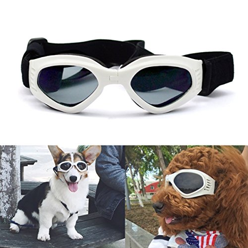 Namsan stilvolles und Fun Tier/Hundewelpen UV-Schutzbrillen Sonnenbrille Wasserdichten Schutz Sun-Brille Fuer Hunde-Weiss von PETLESO