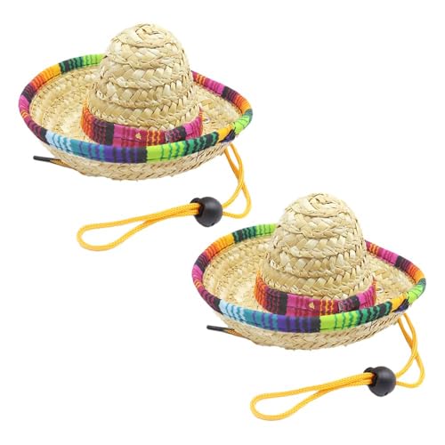 Namvo 2 Stück Haustier-Strohhüte, lustige mexikanische Mini-Hüte, mexikanische Sombreros, Party-Dekorationen für Fiesta, mexikanische Mottoparty-Dekorationen, Welpen- und K?tzchen-Geburtstagspart von Namvo