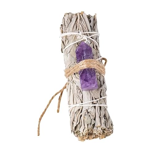 Namzi 1 Stück Natürlicher kalifornischer weißer Rattenschwanz Gras lila einspitziger Energiestein sechseckiges Prisma Aromatherapie Zauberstab Zedernstab Set Aromatherapie Ornament Dekoration von Namzi