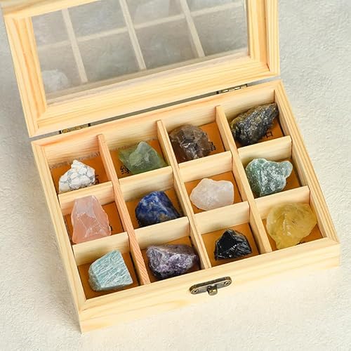 Namzi 1 Stück Natürliches Kristallerz Exemplar Set, Unregelmäßiger Kristall Rohstein, Kinder Wissenschaft Popularisierung Mineral Logo Stein Holzkiste Geschenk Ornament von Namzi