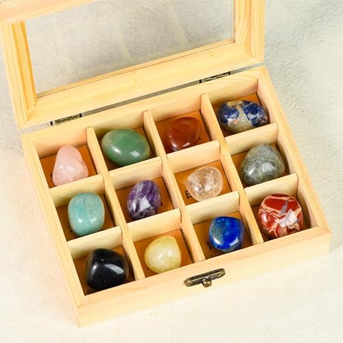 Namzi 1 Stück natürliche Kristallerz-Probenbox, polierter Rollstein, Kristall, Rohstein, Wissenschaft, Popularisierung, Mineral-Stein, Holzbox, Geschenk, Ornament von Namzi
