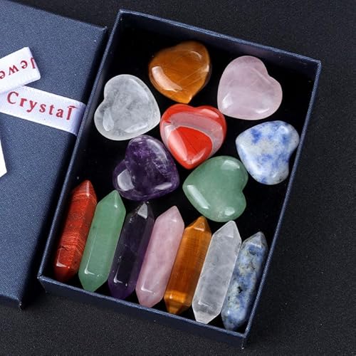 Namzi 1 x natürlicher Kristallstein, Rohstein, poliert, Herz, sieben Adern, doppelspitzig, sechseckig, Farbe, Geschenkbox-Set von Namzi
