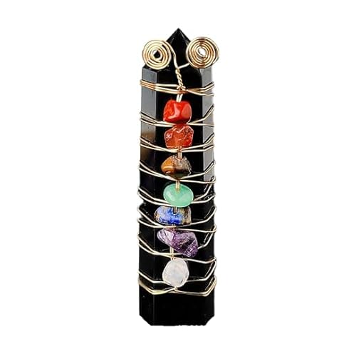 Namzi 2 Stück natürlicher, bunter Schotter, Golddraht, gewickelte Kristallsäulen aus schwarzem Naturkristall, Rohstein, sechseckige Säule, Heimdekoration, Ornament von Namzi