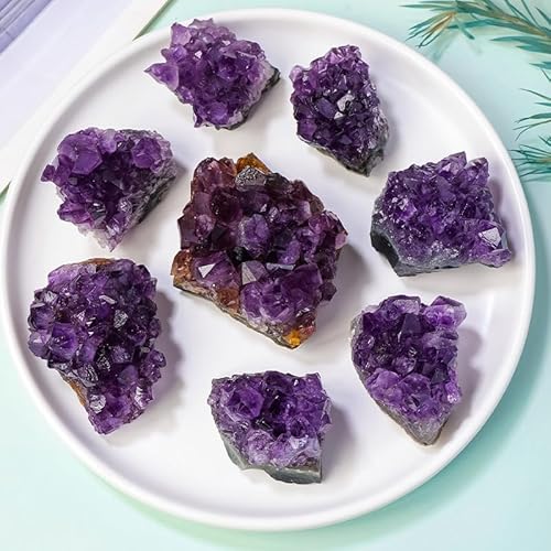 Namzi 4 Stück natürliche violette Kristallsteine, je 60–70 g, violette Kristall-Cluster-Lochblock-Ornamente, violette Kristallerz-Exemplare, violette Kristall-Cluster-Dekosteine von Namzi