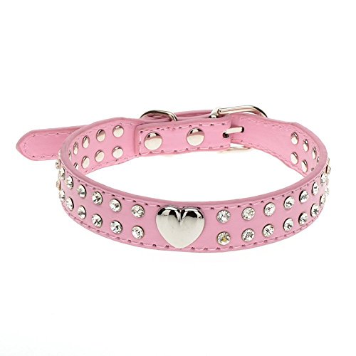Namzi Niedliches 2-reihiges Hundehalsband aus Leder mit Strasssteinen und Herzen, für kleine oder mittelgroße Hunde, Rosa, Größe M Namzi Niedliches 2-reihiges Hundehalsband aus Leder mit Strasssteinen und Herzen, für kleine oder mittelgroße Hunde, Rosa, Größe M von Namzi