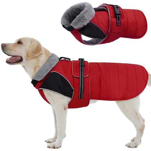 Nanaki Hundemantel für den Winter, wasserdicht, warmes Fleecefutter, reflektierend, große Hundejacke mit Loch für die Leine, pelziger Kragen, kaltes Wetter, Welpenjacke, Outdoor-Spaziergänge, Jagd Nanaki Hundemantel für den Winter, wasserdicht, warmes Fleecefutter, reflektierend, große Hundejacke mit Loch für die Leine, pelziger Kragen, kaltes Wetter, Welpenjacke, Outdoor-Spaziergänge, Jagd von Nanaki