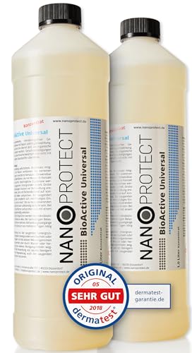 Nanoprotect BioActive Universal Geruchsneutralisierer | Biologischer Geruchsentferner und Textilerfrischer mit Wirkbeschleuniger | 2x1 Liter Konzentrat Refill Set von Nanoprotect