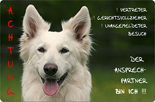 Nanyuk +++ Weißer Schweizer SCHÄFERHUND - Metall Warnschild Schild Hundeschild Sign - WSS 04 T10 von Nanyuk