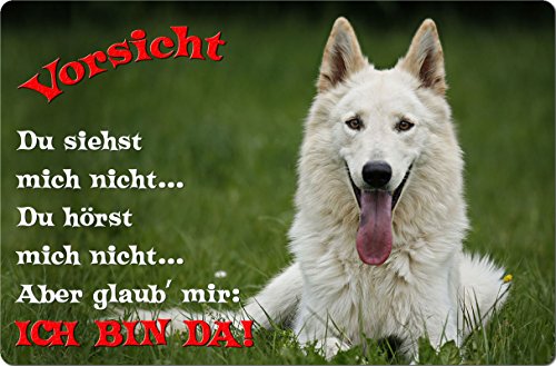 Nanyuk +++ Weißer Schweizer SCHÄFERHUND - Metall Warnschild Schild Hundeschild Sign - WSS 05 T2 von Nanyuk