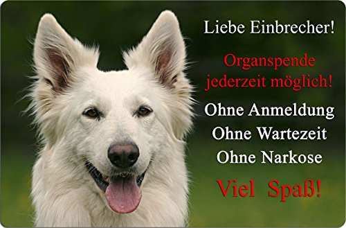+++ Weißer Schweizer SCHÄFERHUND - Metall WARNSCHILD Schild Hundeschild Sign - WSS 08 T25 von Nanyuk