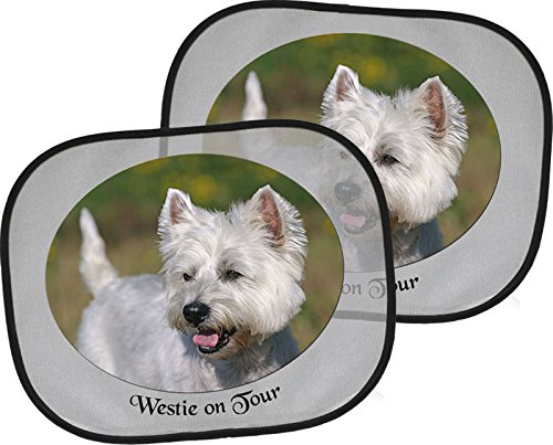 West HIGHLAND WHITE Terrier - 2 x Auto-Sonnenschutz, 4 Saugnäpfe, 44 x 38 cm, Zweier-Set - Westie 01 von Nanyuk