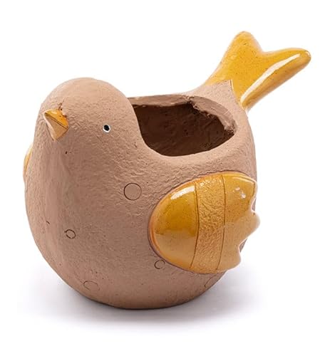 Napco Imports Plump Bird Pflanztopf mit Ablaufloch und harter Auskleidung, 16,5 x 35,6 cm, goldgelb und hellbraun, Kunstharz von Napco Imports