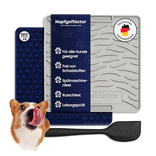 Napfgeflüster® Schleckmatte Hund-Intelligenzspielzeug für Hunde-2 Strukturen+Spachtel+Ebook-Hundespielzeug-Antischlingnapf Hund-Hundespielzeug unzerstörbar-Leckmatte von Napfgeflüster