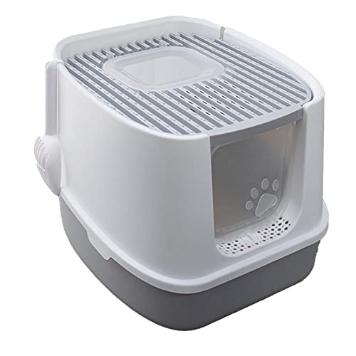Große Katzentoilette, Geteilte Aktivkohle-Desodorierung, Geruchlose Katzentoilette für Zuhause (Grau weiß) von Naroote