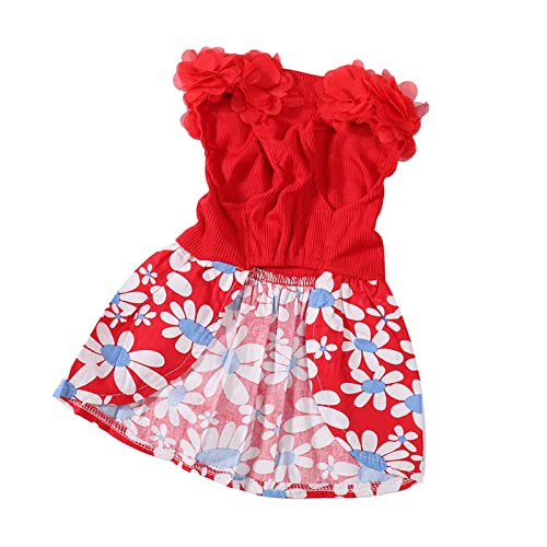 Hundekleid, Blumenkleid für Welpen, Rot, Sommerkleidung, Atmungsaktiv, Leicht, Stilvoll für den Alltag (L) von Naroote
