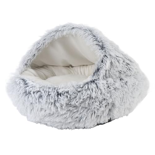 Naroote Ein Rundes Bett für eine Katze in Einer Höhle, EIN Halbes Katzennett, Vielseitig zu Hause (Glatte Polyesterplüsch, grau) von Naroote