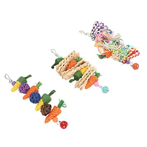 Naroote Vogel-Hängekäfig-Spielzeug, Papagei-Kauspielzeug, Bunte 3-teilige Bissfestigkeit, Handgefertigt für Sittiche für Wellensittiche für Vögel von Naroote