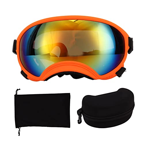 Pet Brillen, Winddichte Haustierbrillen Atmungsaktive Verstellbarer Riemen Für Skifahren Mit Brillenetui UV-Schutz (Orangenrahmen Rote Linse) von Naroote
