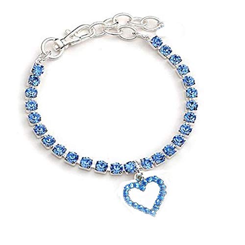 BlingBlign Haustier-Halsband, schönes Hunde-/Katzen-Halsband mit Herz-Anhänger, Strass, verstellbar, für Welpen, kleine, mittelgroße und große Hunde (M, blau) von NashaFeiLi