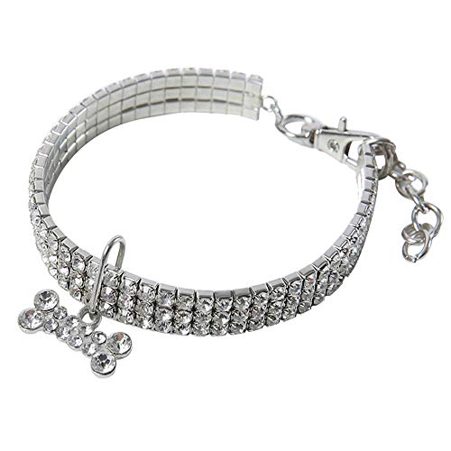 Blingbling Hundehalsband, elastisches Halsband mit Knochenanhänger, Halskette für Chihuahua, Zwergspitz, kleine Hunde, Größe L, Weiß von NashaFeiLi