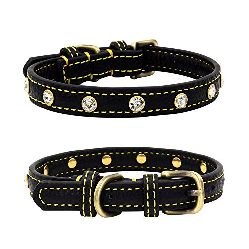 Haustier-Halsband, Bling Bling Bling Strass Halsband Leder Haustier Halskette für Welpen kleine Hunde mittelgroße Hunde (M, schwarz) von NashaFeiLi