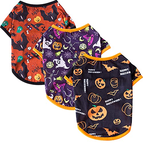 Haustier-Kleidung, 3er-Pack Hunde-Halloween-Shirt, bedrucktes Welpen-T-Shirt, Baumwollweste, Kostüm für kleine Hunde und Katzen (L, 3er-Pack) von NashaFeiLi