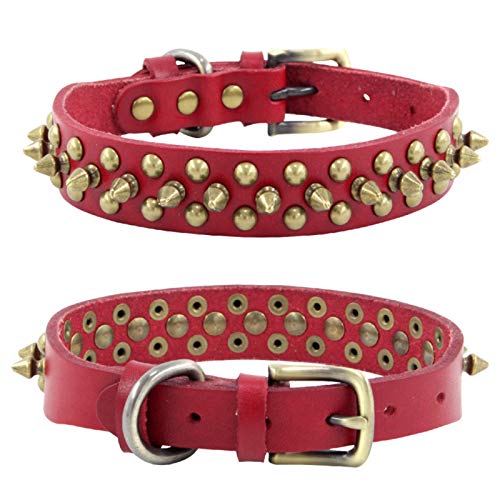 Haustierhalsband, Leder Hundehalsband mit Kugelnieten, verstellbare Halsbänder für kleine mittelgroße Hunde (XL, Rot) von NashaFeiLi