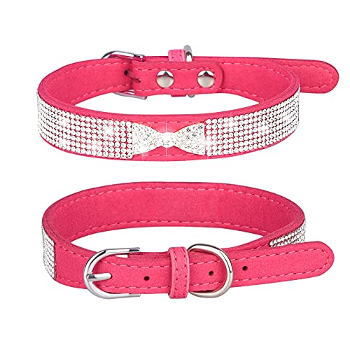 Haustierhalsband mit Strass und Schleife, verstellbar, für kleine Hunde und Katzen (XS, Rose Red) von NashaFeiLi