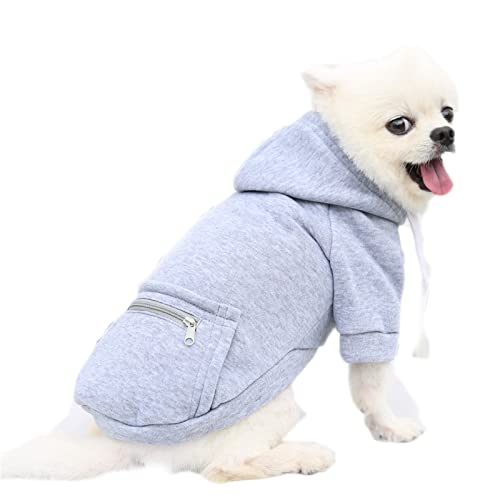 Haustierkleidung, Hunde-Kapuzenpullover mit Tasche Reißverschluss Winter Warm Pullover Mantel für Welpen Kleine Mittlere Große Hunde (L, Grau) von NashaFeiLi