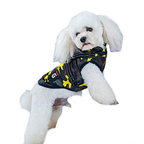Haustierkleidung, Wintermantel für Hunde, Camouflage-Jacke mit reflektierendem Kostüm für Welpen, kleine, mittelgroße Hunde, Größe L, Gelb von NashaFeiLi