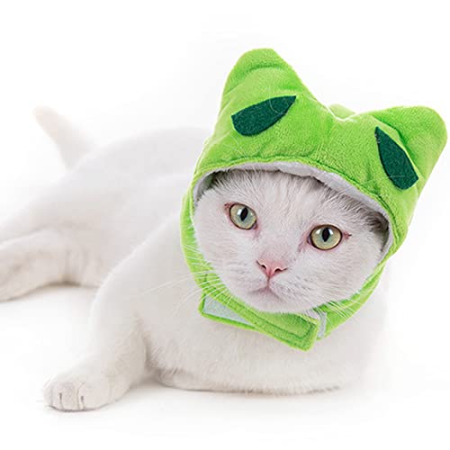 Haustiermütze Katze Hund Kopfbedeckung Cartoon Frosch Tiger Stirnband Verstellbares Kostüm für Katze Kätzchen Welpen (XS, Frosch) von NashaFeiLi