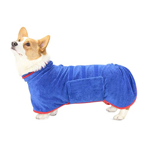 Hunde-Badetuch, schnell trocknend, saugfähig, Bademantel mit Gürtel, Pyjama, Mantel für Welpen, kleine, mittelgroße und große Hunde (XL, blau) von NashaFeiLi