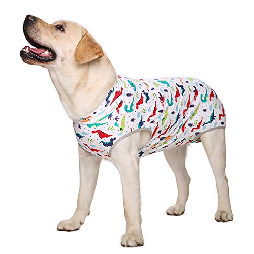 Hundeanzug mit Reißverschluss, gestreiftes Hemd, Baumwolle, für große Hunde (32#, Dinosaurier) von NashaFeiLi