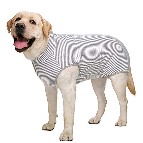 Hundeanzug mit Reißverschluss, gestreiftes Hemd, Baumwolle, für große Hunde (Nr. 30, graues Streifen) von NashaFeiLi
