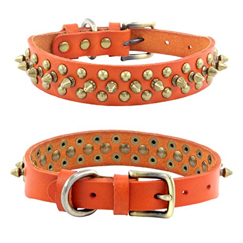 Hundehalsband aus Leder, mit Kugelnieten, verstellbare Halsbänder für kleine, mittelgroße Hunde (L, Dunkelbraun) von NashaFeiLi