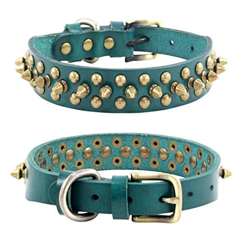 Hundehalsband aus Leder, mit Kugelnieten, verstellbare Halsbänder für kleine, mittelgroße Hunde (L, grün) von NashaFeiLi
