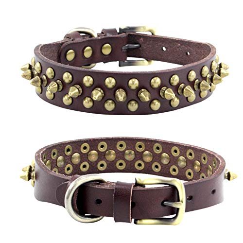 Hundehalsband aus Leder, mit Kugelnieten, verstellbare Halsbänder für kleine, mittelgroße Hunde (L, hellbraun) von NashaFeiLi