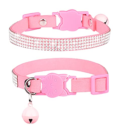 Katzenhalsband mit Glöckchen, 2 Stück, Strass, verstellbare Halskette für Katzen und Kätzchen (S, Pink) von NashaFeiLi
