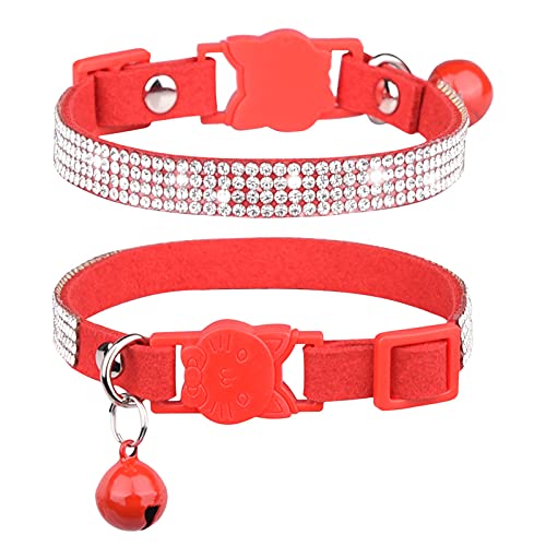 Katzenhalsband mit Glöckchen, 2 Stück, Strass, verstellbare Halskette für Katzen und Kätzchen (S, rot) von NashaFeiLi