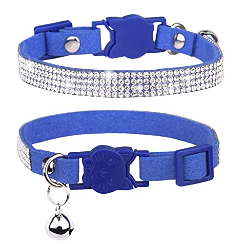 Katzenhalsband mit Glöckchen, 2 Stück, Strass-Halsband, verstellbare Halskette für Katzen, Kätzchen (XS, dunkelblau) von NashaFeiLi
