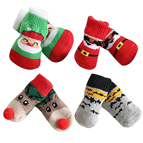 NashaFeiLi 4 Set Hundesocken Haustier Pfotenschutz Weihnachten Halloween rutschfeste Socken für Welpen kleine Hunde (L) von NashaFeiLi