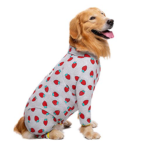NashaFeiLi Großes Hunde-Shirt, Baumwoll-Pyjama, Haustierkostüm, elastischer Jumpsuit für mittelgroße und große Hunde (36#, graue Erdbeere) von NashaFeiLi