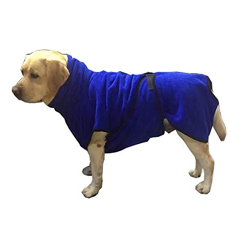 NashaFeiLi Haustier-Badetuch, Hunde-Bademantel, Handtuch, saugfähig, schnell trocknend, Mikrofaser, Mantel für Welpen, kleine mittelgroße Hunde, Katzen (XL, blau) von NashaFeiLi