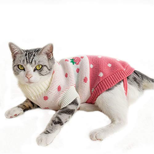 NashaFeiLi Haustier-Kleidung, Katzen-Pullover, kaltes Wetter, Strickwaren für Katzen, Kätzchen, Welpen, (6#, rosa Erdbeere) von NashaFeiLi