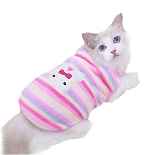 NashaFeiLi Haustier-Kleidung, Winter-Shirt, Welpenpullover, Katze, kaltes Wetter, Kostüm für Welpen, kleine Hunde, Katzen, Kätzchen (M, rosa gestreiftes Kaninchen) von NashaFeiLi