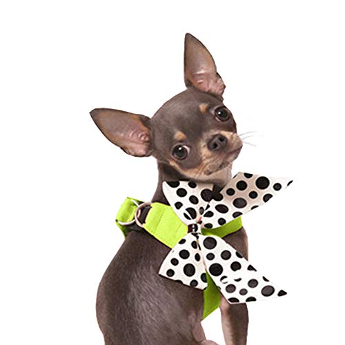NashaFeiLi Haustiergeschirr, Hundegeschirr, gepunktet, mit Schleife, verstellbar, mit Brustgurt für Welpen, kleine mittelgroße Hunde, Größe L, Grün von NashaFeiLi