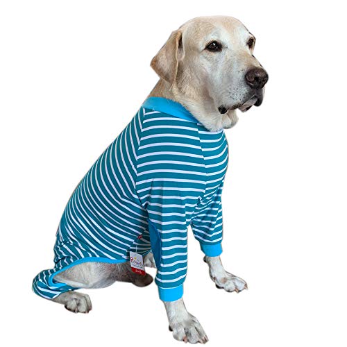 NashaFeiLi Haustierkleidung, Hund Vierbeiner-Overall gestreift Pyjama mit Reißverschluss Baumwollhemd für große Hunde (7#, blau) von NashaFeiLi