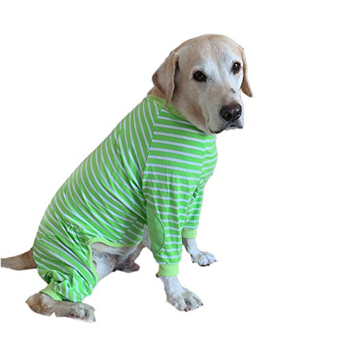 NashaFeiLi Haustierkleidung, Hund Vierbeiner-Overall gestreift Pyjama mit Reißverschluss Baumwollhemd für große Hunde (8#, hellgrün) von NashaFeiLi
