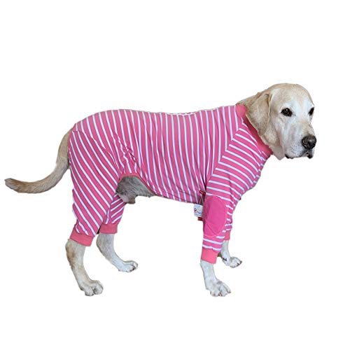 NashaFeiLi Haustierkleidung, Hund Vierbeiner-Overall gestreift Pyjama mit Reißverschluss Baumwollhemd für große Hunde (8#, hellrosa) von NashaFeiLi