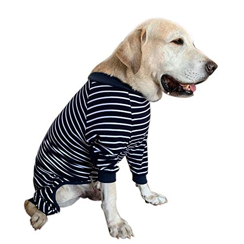NashaFeiLi Haustierkleidung, Hund Vierbeiner-Overall gestreift Pyjama mit Reißverschluss Baumwollhemd für große Hunde (9#, schwarz) von NashaFeiLi
